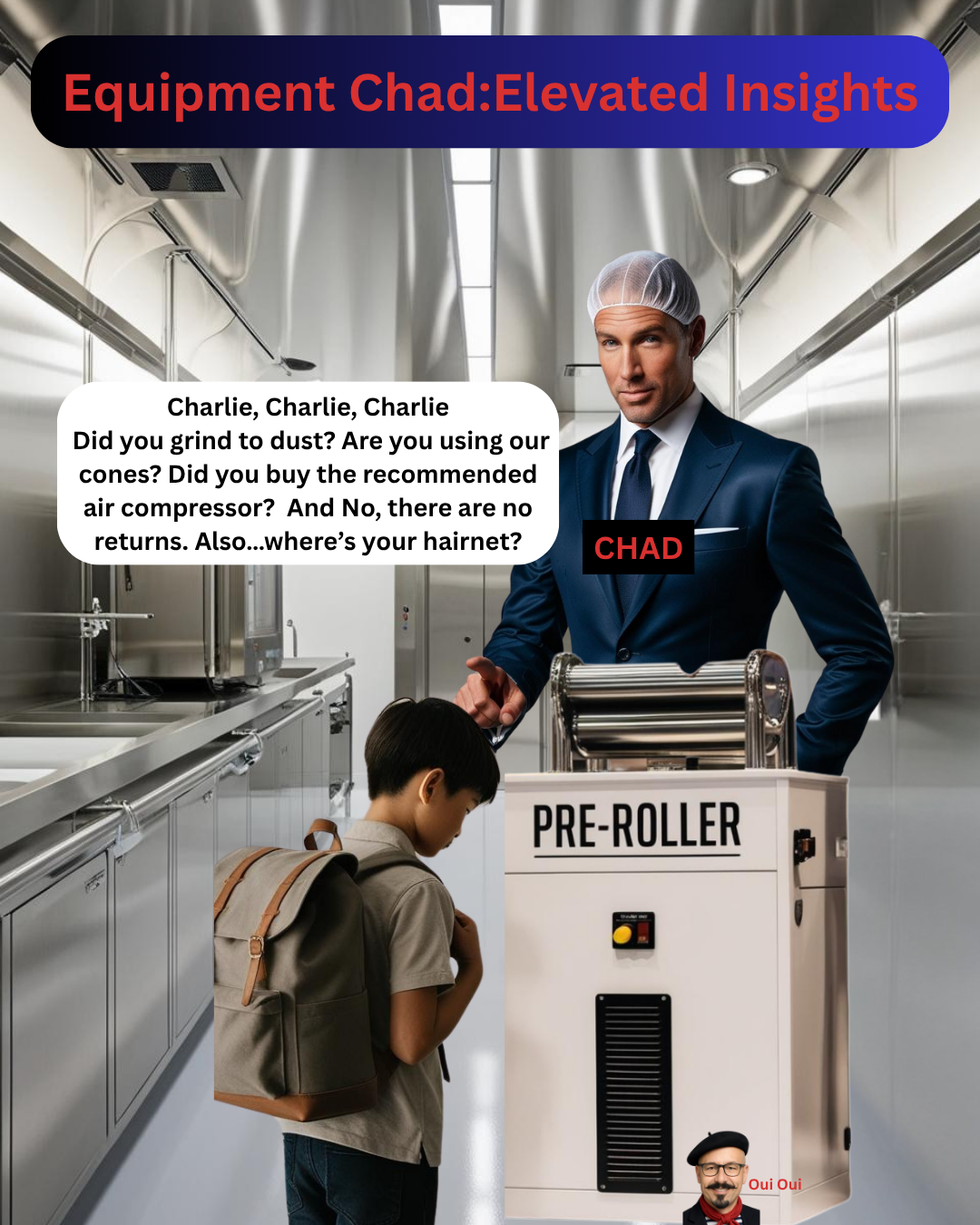 An Equipment Chad meme depicts a vendor blaming the operator for equipment problems.