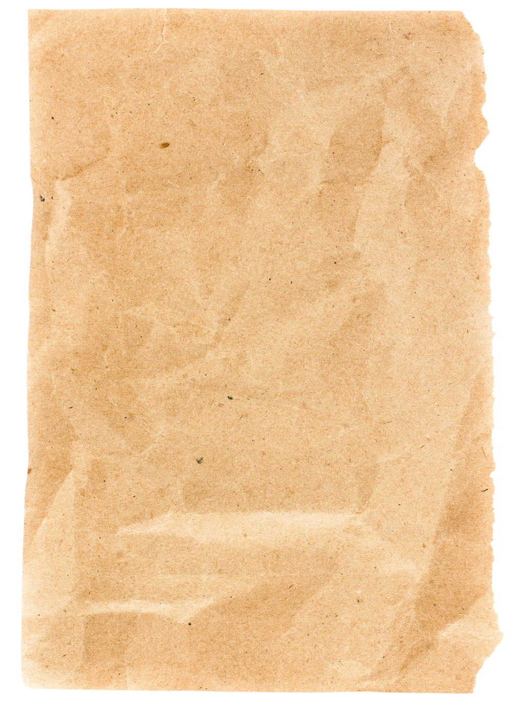 A blank, slightly wrinkled, and stained piece of paper with torn edges.
