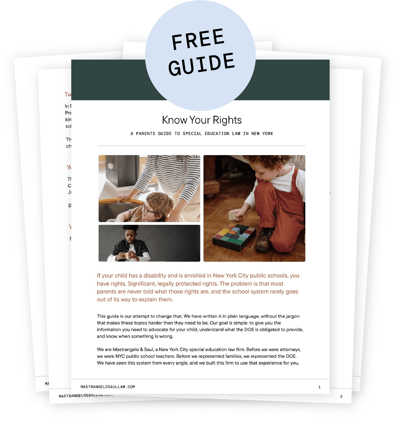 Cover mockup of the free guide 'Know Your Rights: A Parent's Guide to Special Education Law in New York