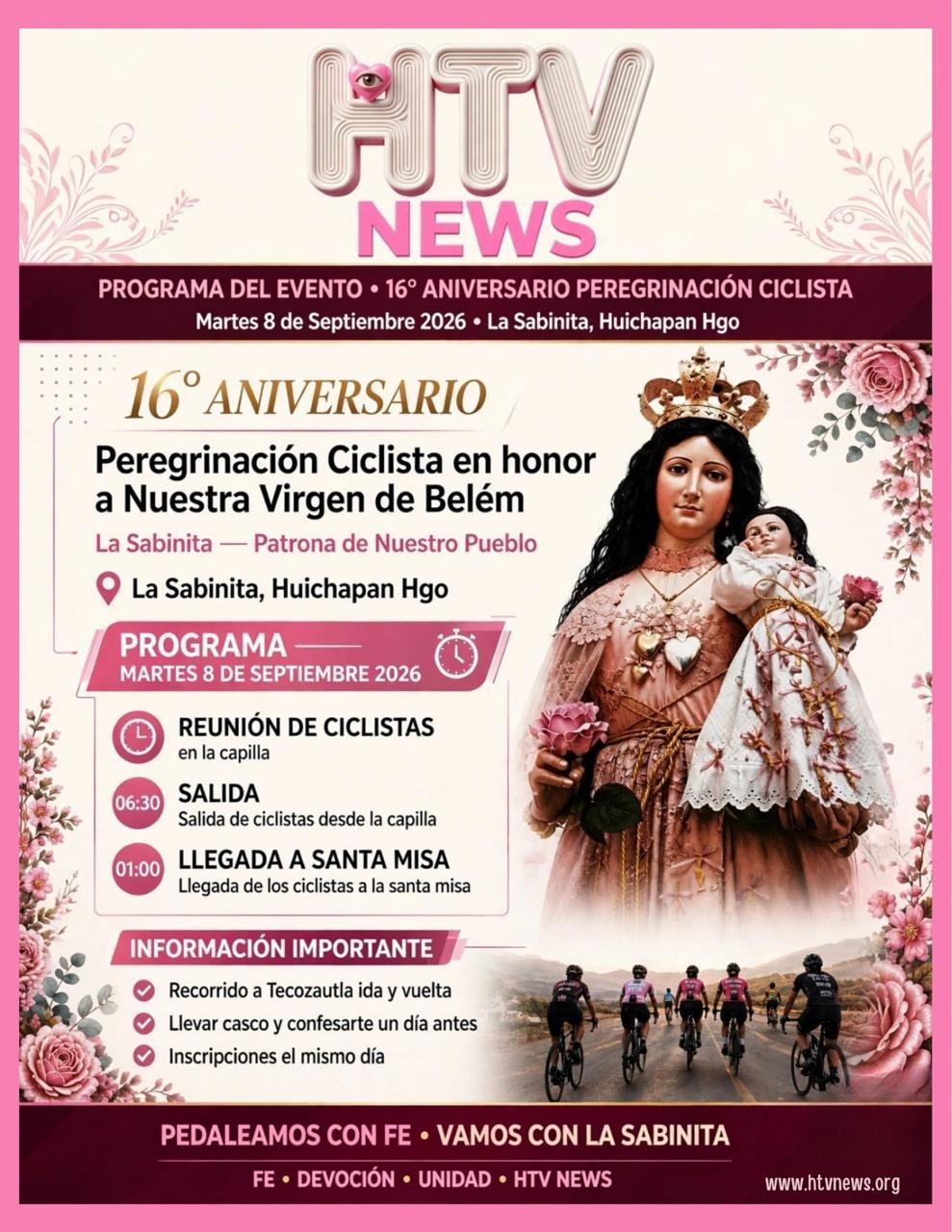 🚴🌹 LA SABINITA PEDALEA CON FE: 16 AÑOS DE DEVOCIÓN A LA VIRGEN DE BELÉM