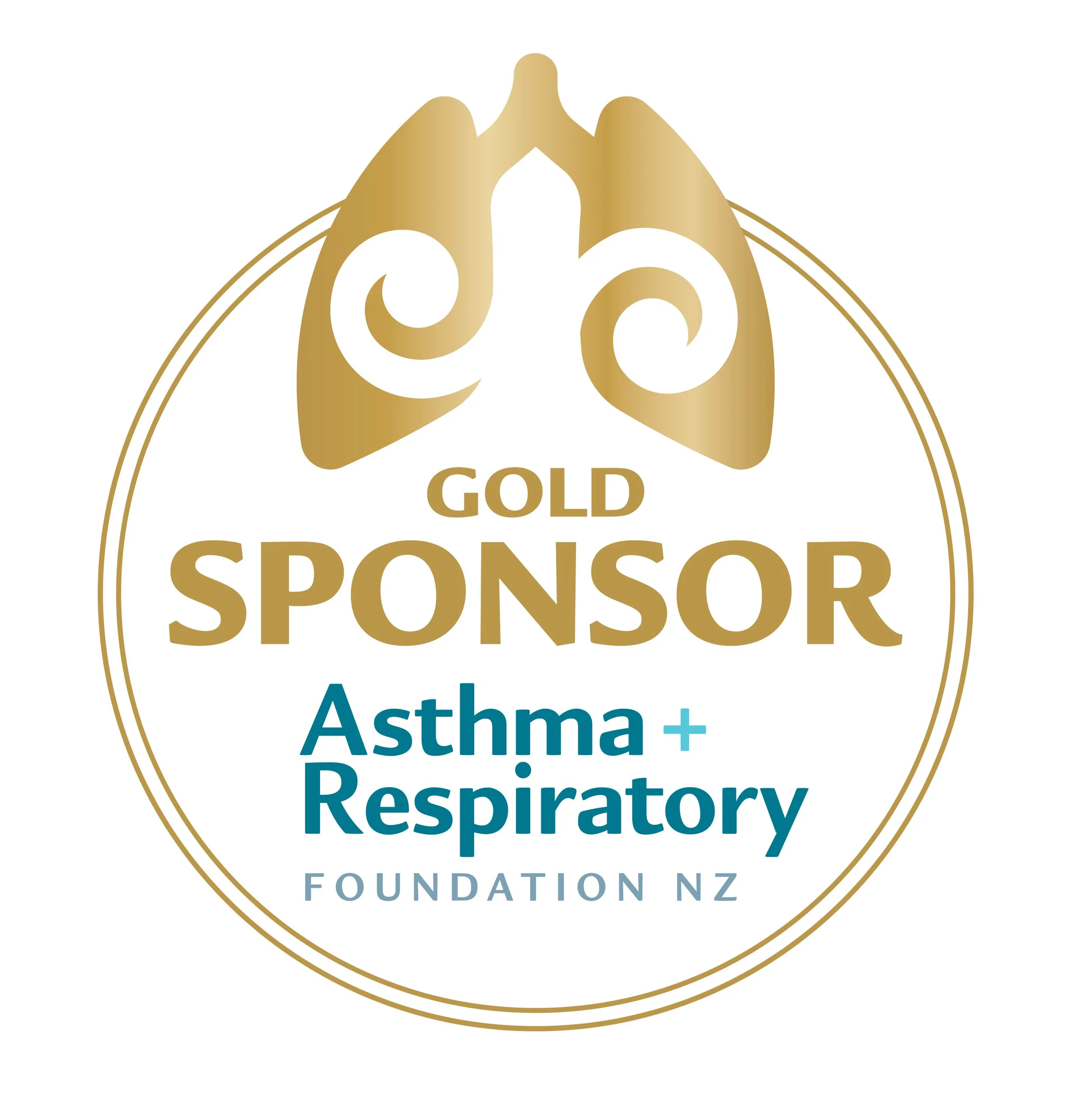 Gold sponsor logo featuring stylized lungs, with text indicating support from respiratory and asthma foundations.