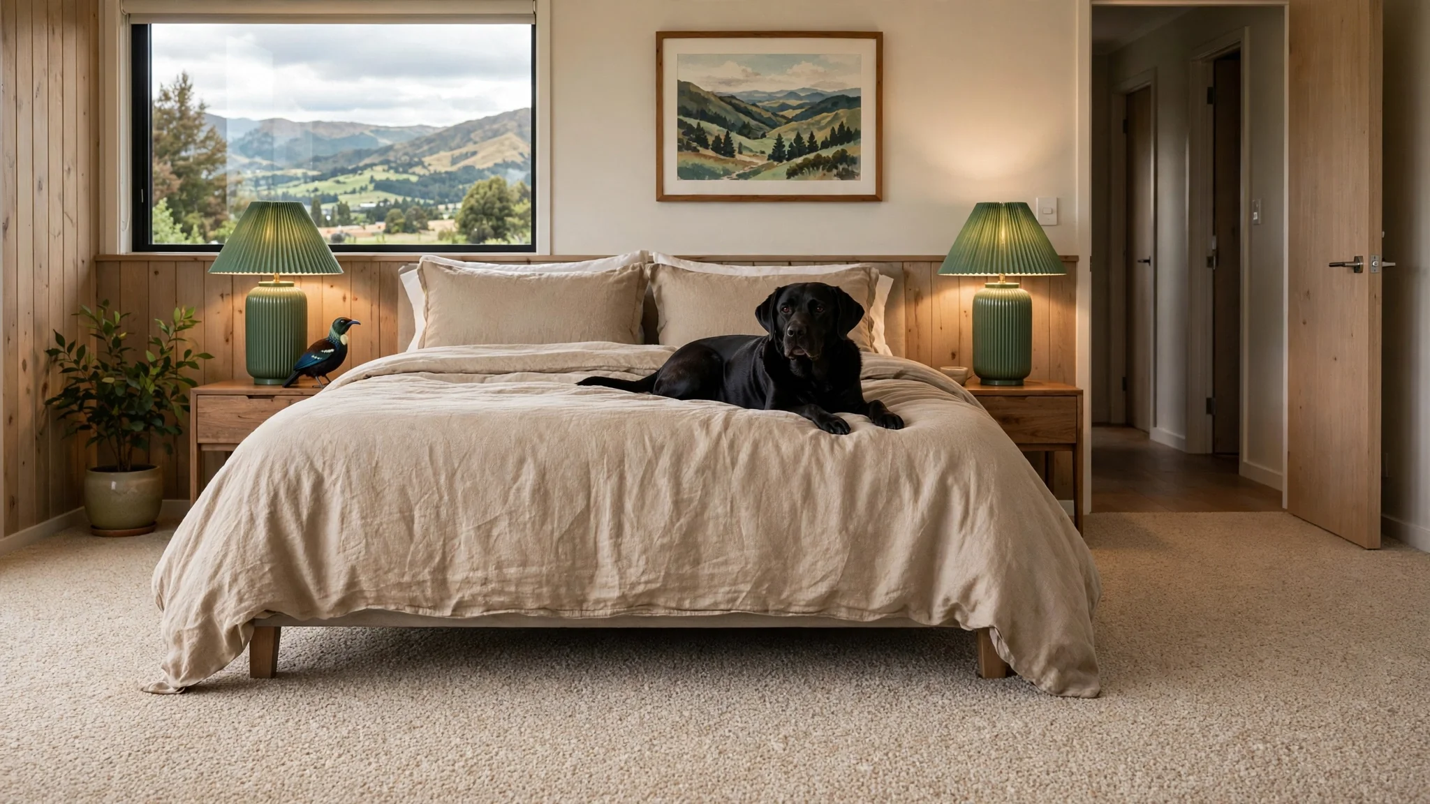 bedroom with wool carpet