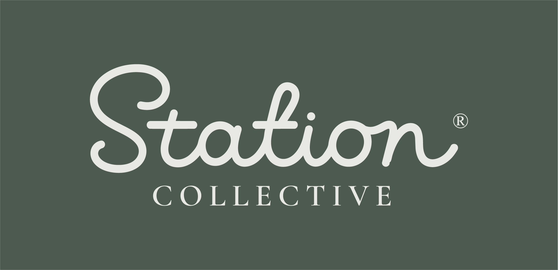 Logo for Station Collective with the words 'Station' in cursive and 'Collective' in uppercase serif font on a dark green background.