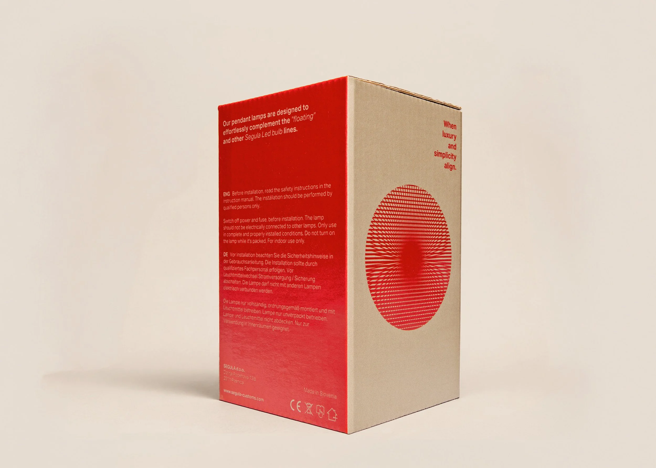 Segula customs packaging and branding: The visual identity is based on one simple design element - the line, inspired by the movement of light and optical illusion..