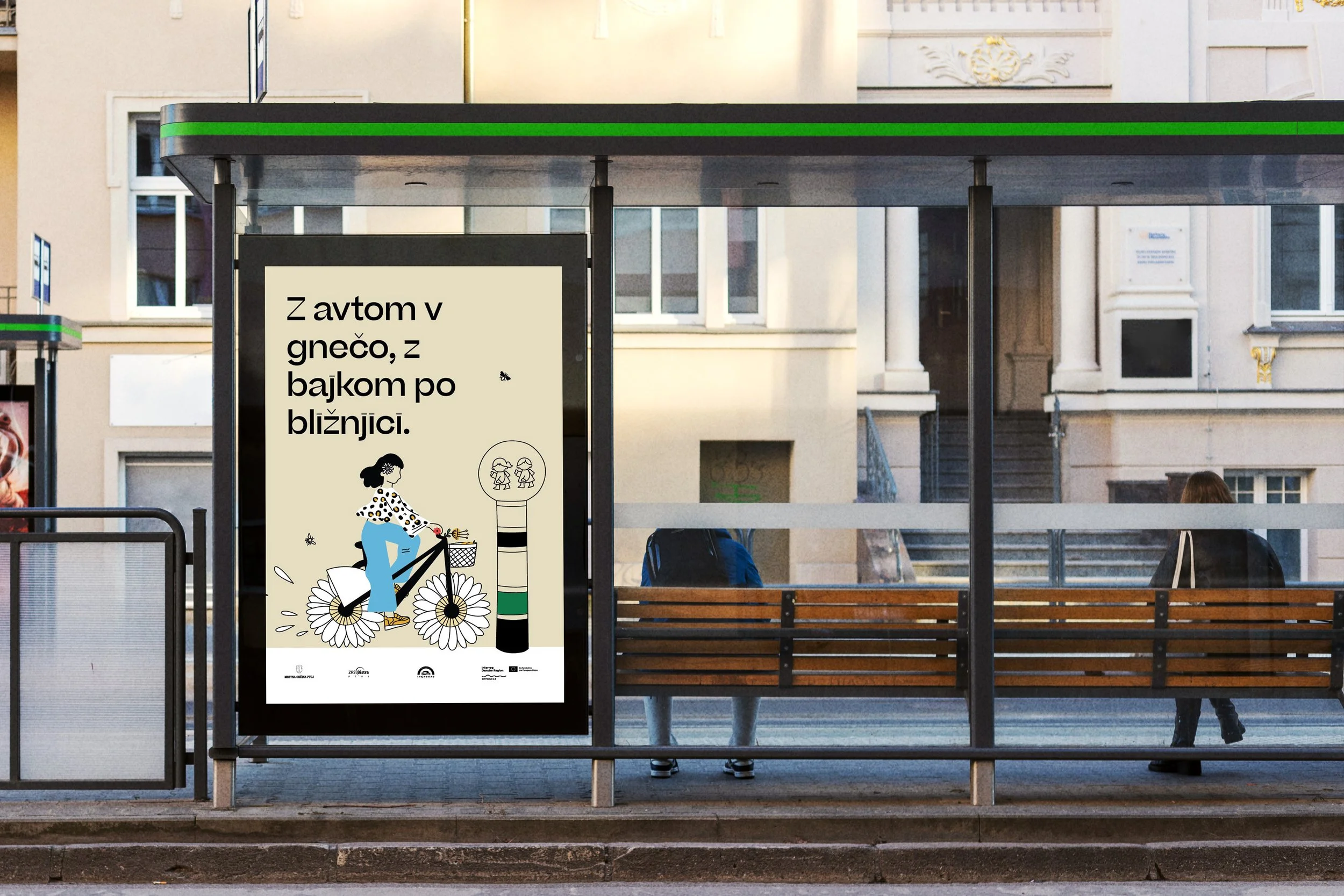 Bus stop B1 posters "Safe to School, Travel Sustainably!", communication campaign was developed as part of the CityWalk 2.0 Ptuj project to promote sustainable ways of travelling to school..