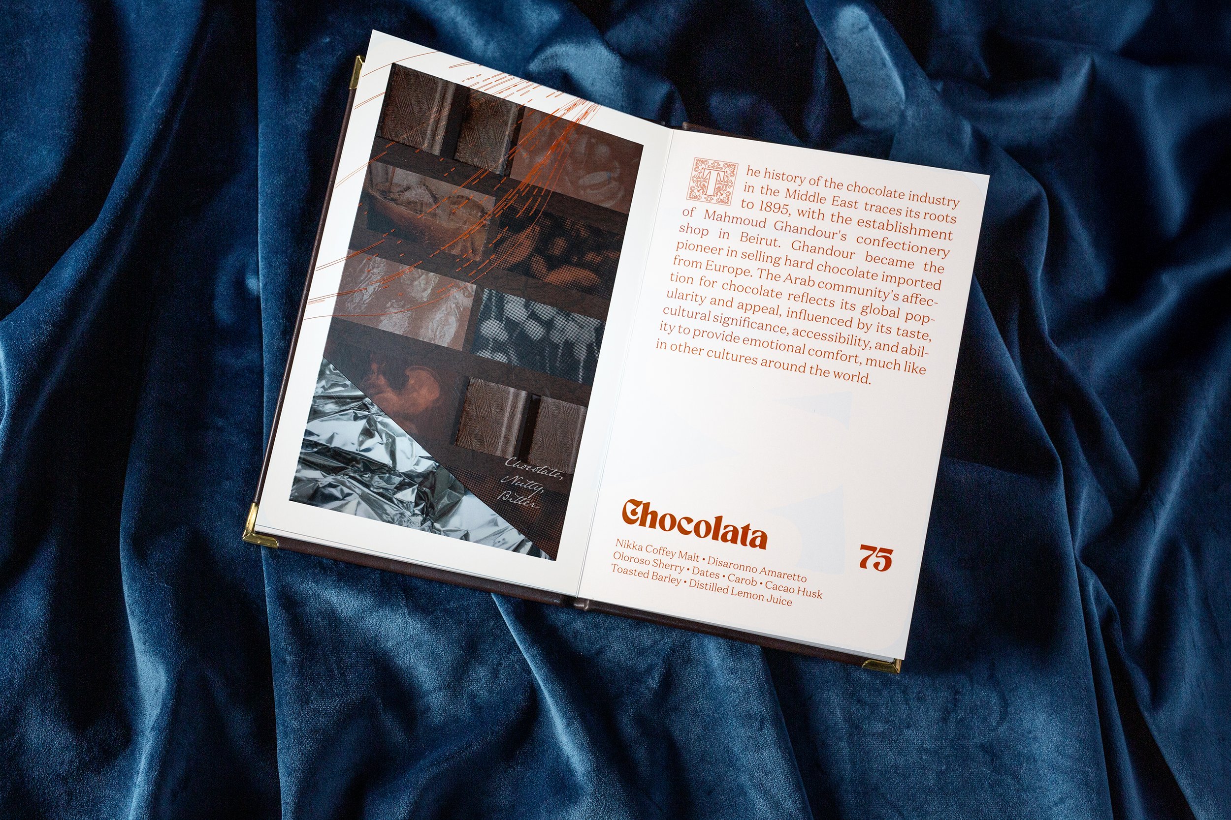 A 16-page cocktail menu was created for Library Bar, a concept bar within the Edition Hotels group, inspired by the atmosphere of an old library.