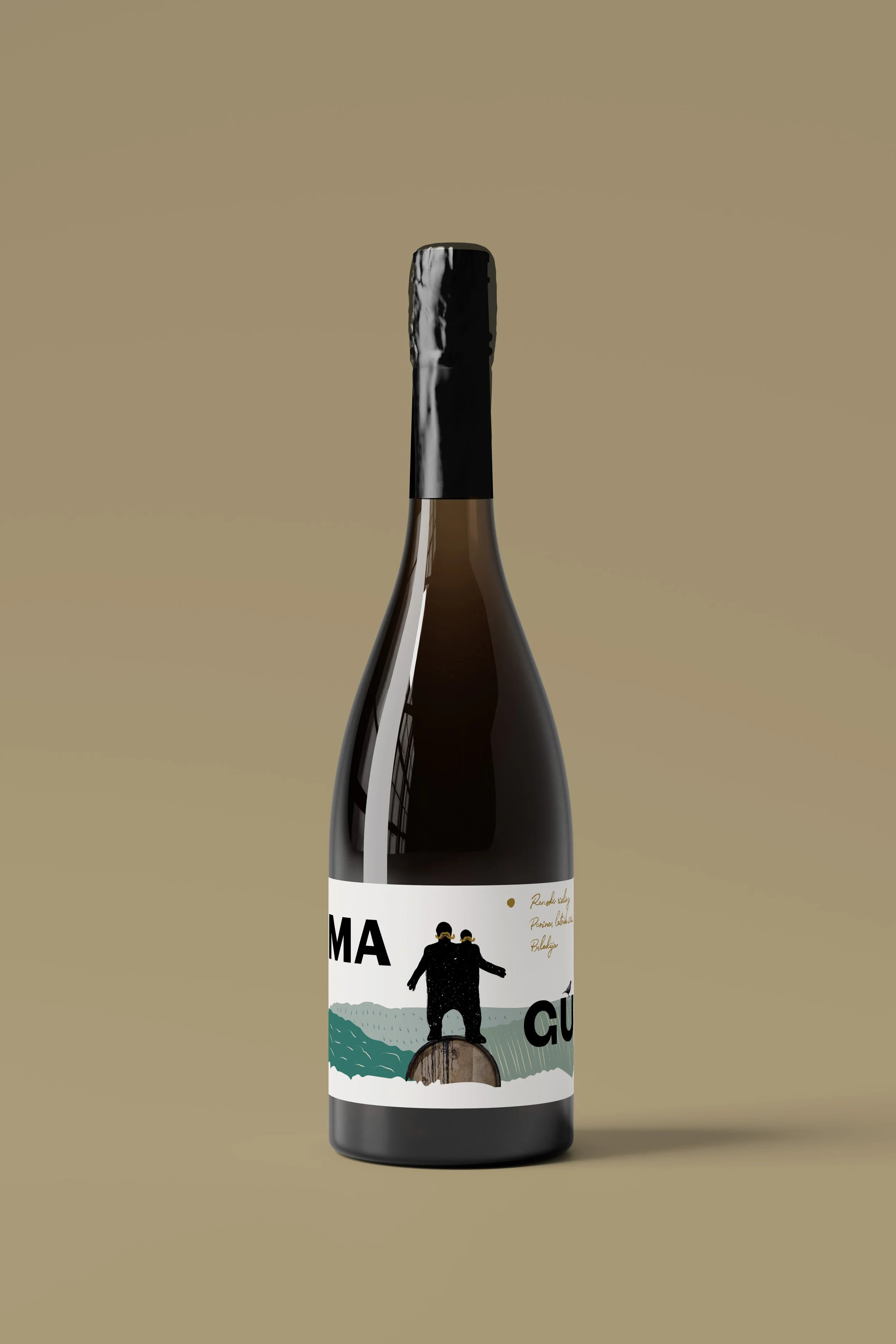 Magu sparkling wine label, a label was designed for two winemakers who are family-connected - one is a father, the other a father-in-law.…