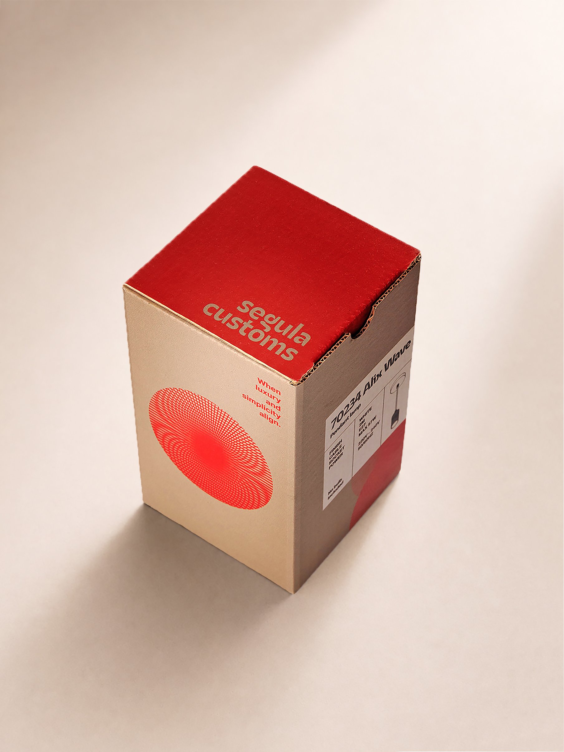 Segula customs packaging and branding: The visual identity is based on one simple design element - the line, inspired by the movement of light and optical illusion..
