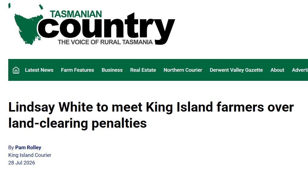 Lindsay White to meet King Island farmers over land-clearing penalties