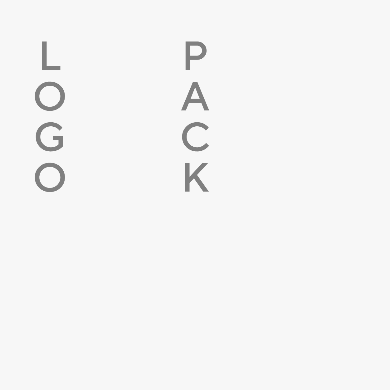 A graphic with the words "LOGO" vertically aligned on the left and "PACK" vertically aligned on the right, both in gray text on a light gray background.