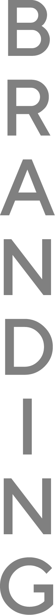 Vertical grey banner with the word 'BRANDING' written vertically in large letters.