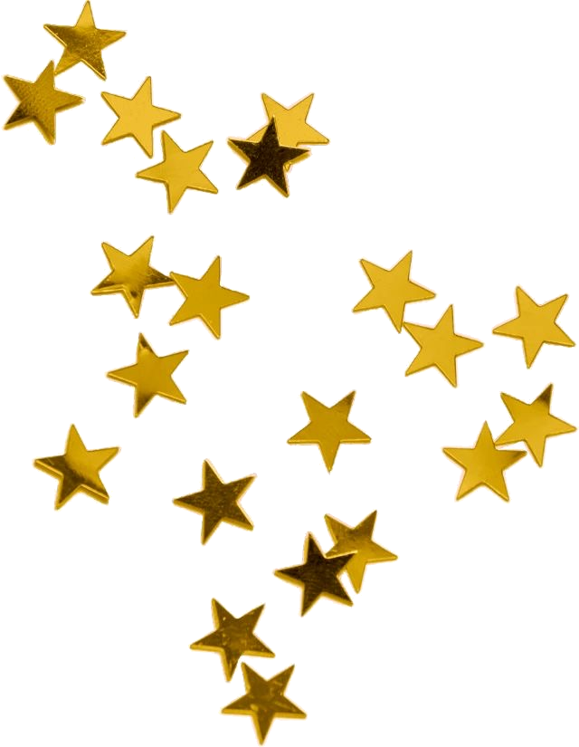 Gold star-shaped confetti scattered on a surface.