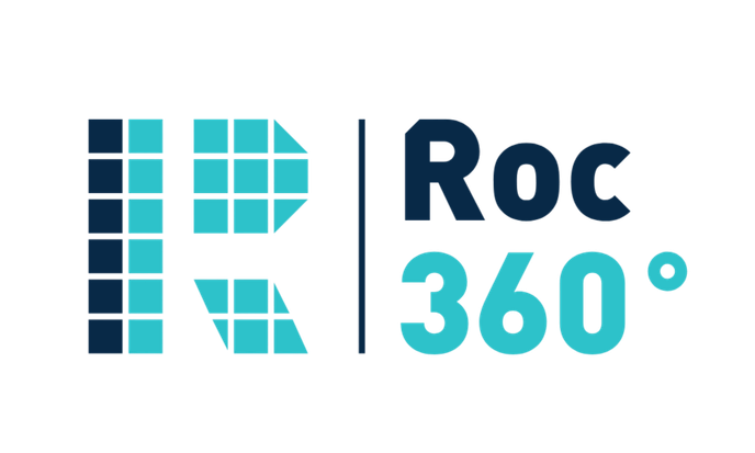 Logo for Roc 360° featuring a stylized letter 'R' made of blue squares, with 'Roc 360°' written beside it.