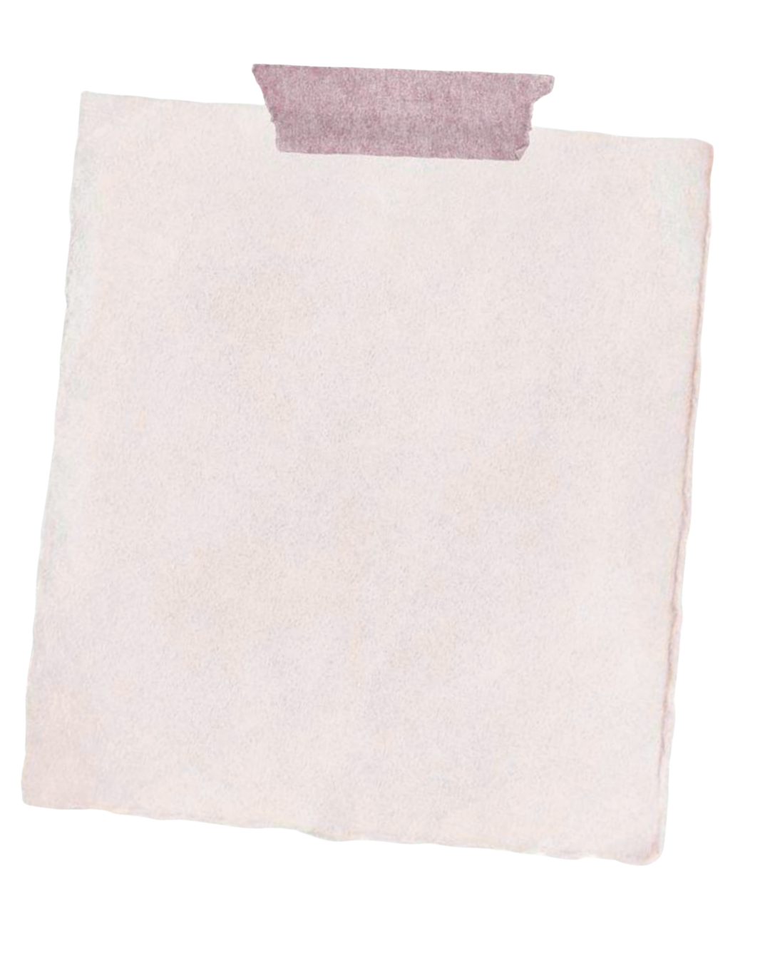 A blank white sticky note with a piece of pink tape at the top, isolated on a white background.