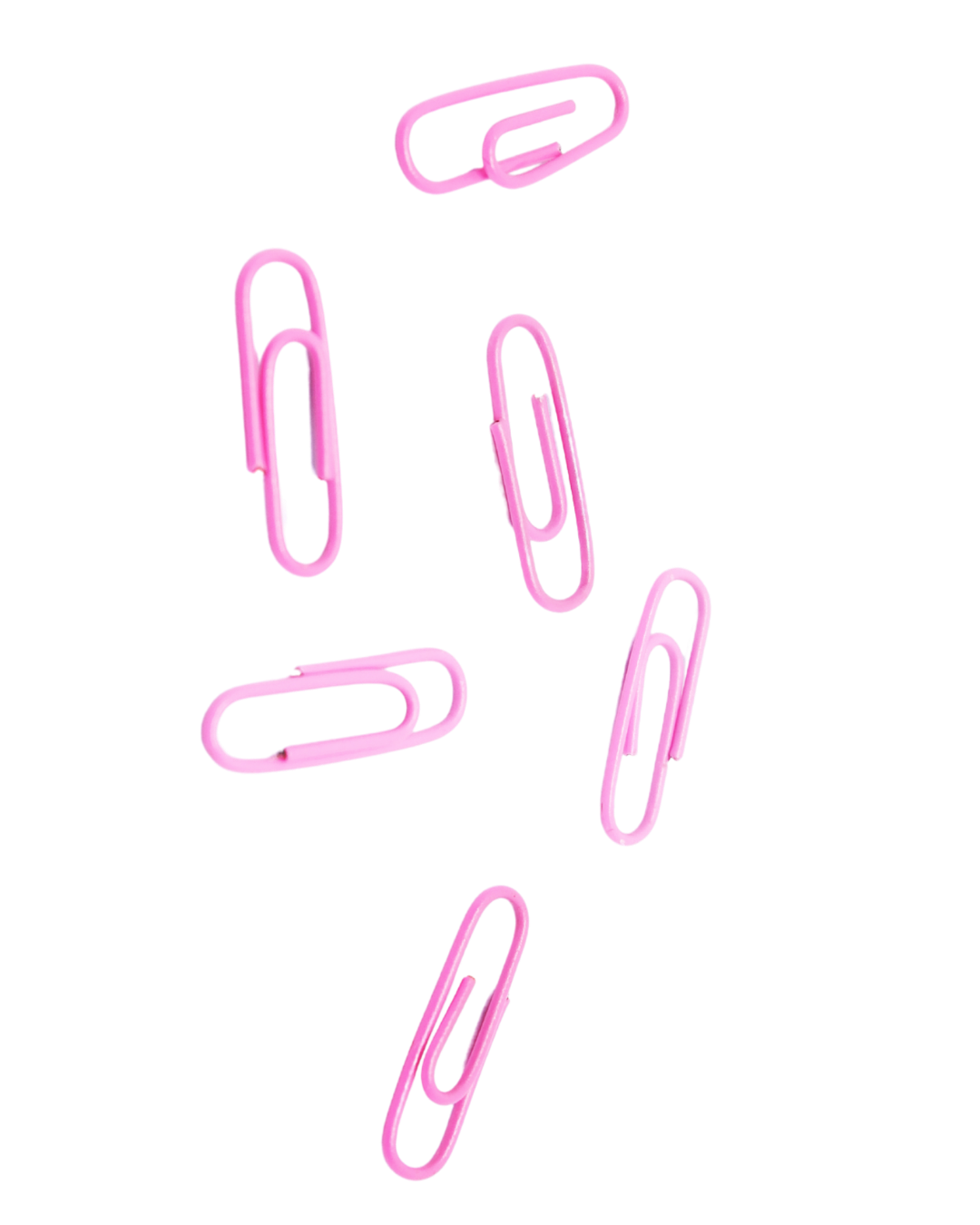 Pink neon paper clips floating against a black background with a pink rectangle.