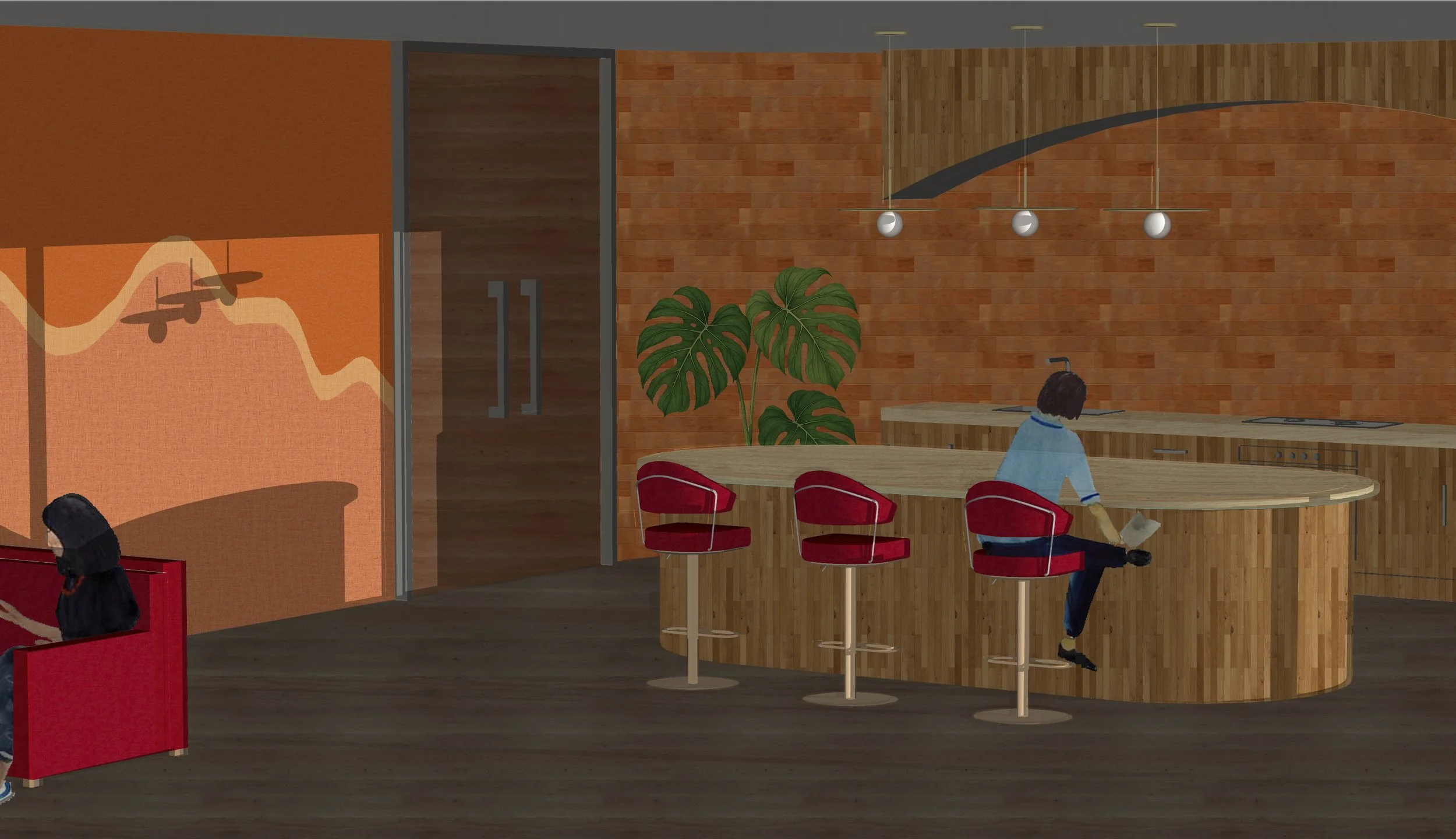 kitchen + lounge  perspective 