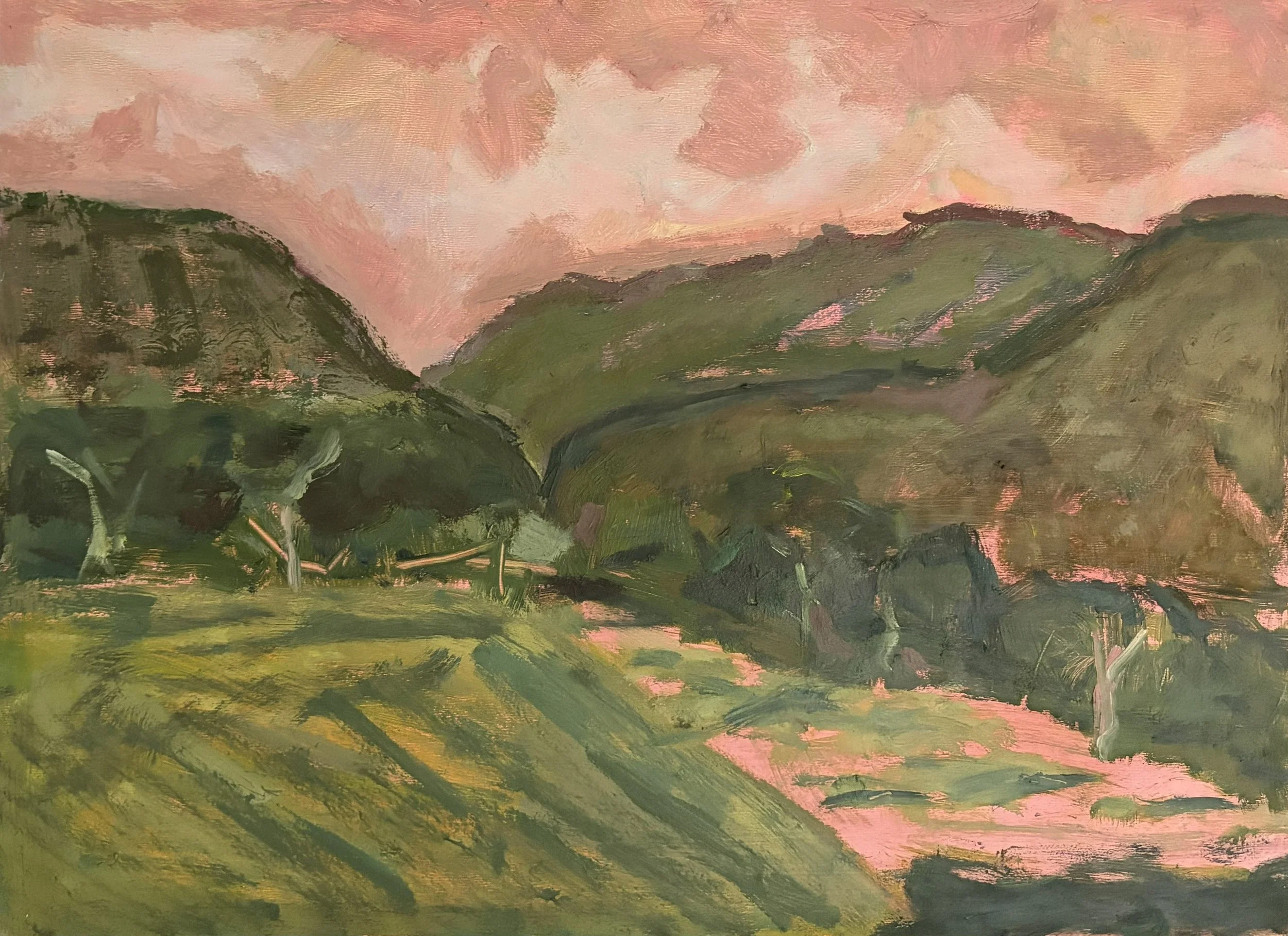 Outlook from the Dairy, oil on board, 26 x 35