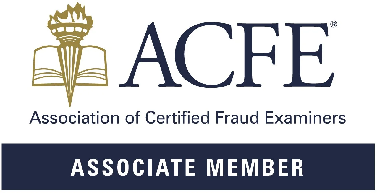 The logo of the Association of Certified Fraud Examiners (ACFE) features a torch and an open book, with the organization's name and the title 'Associate Member'.