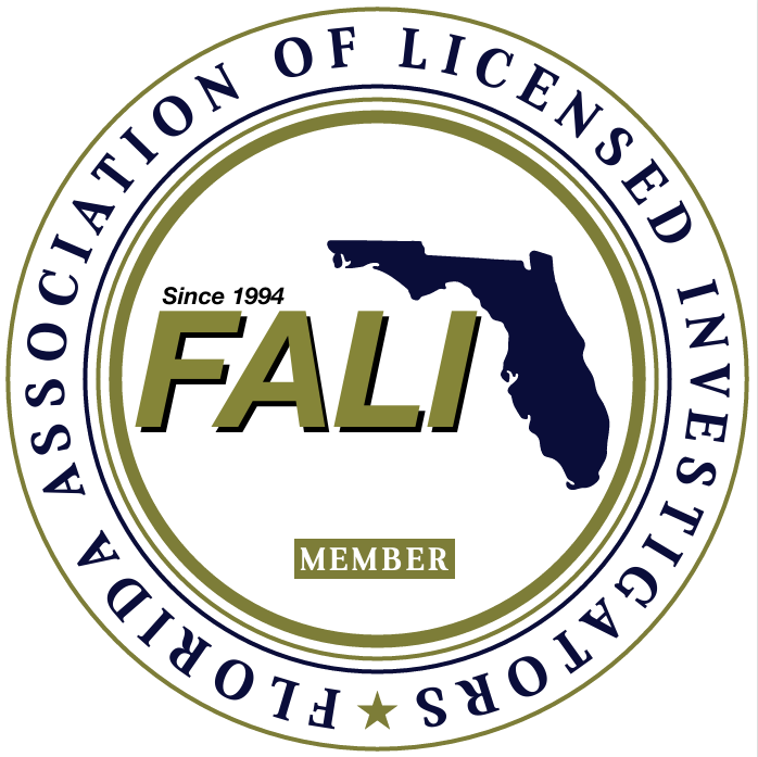 Seal of the Florida Association of Licensed Investigators with the text "Since 1994," a map of Florida, and the words "FALI" and "MEMBER."
