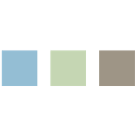 Drei Farbkleckse in Blau, Grün und Grau auf weißem Hintergrund.