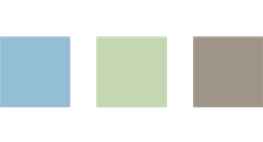 Drei farbige Quadrate in Blau, Hellgrün und Grau auf schwarzem Hintergrund