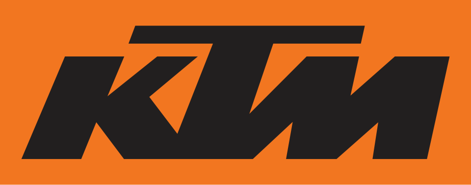 Logo della KTM con sfondo arancione.