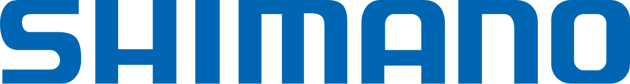 Logo Shimano scritto in blu su sfondo bianco.