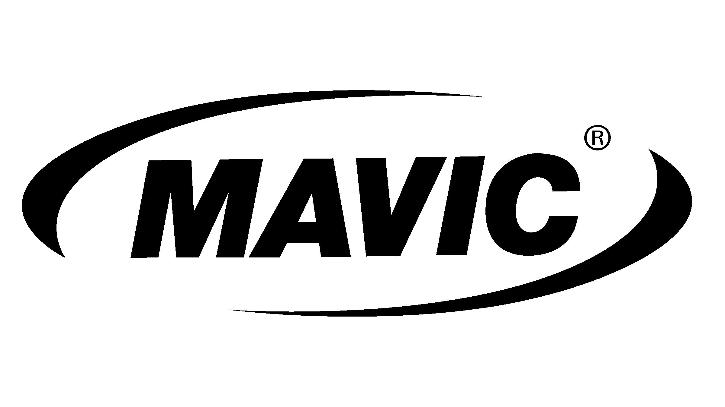 Logo di Mavic in bianco e nero, con testo all'interno di un ovale.
