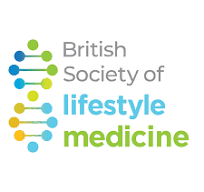 Logo of the British Society of Lifestyle Medicine with a colorful circuit-like design.