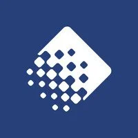 Icon of a white digital square with a halved pattern of smaller squares on a dark blue background.