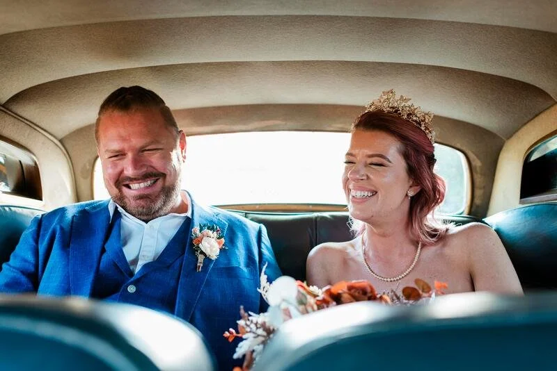 happy bride and groom