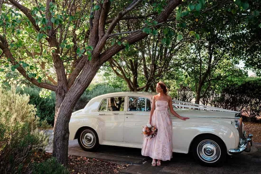 wedding car and bride