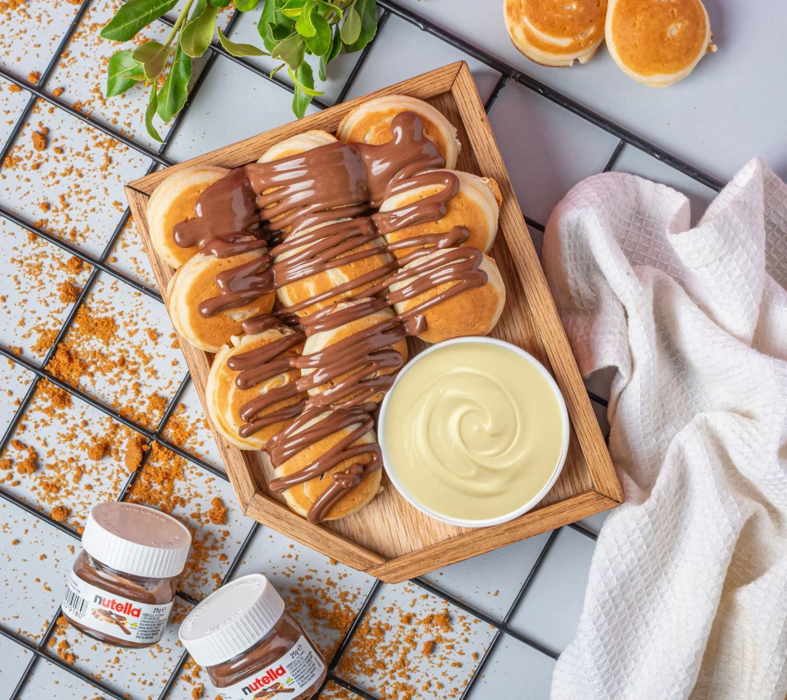 White chocolate mini pancakes