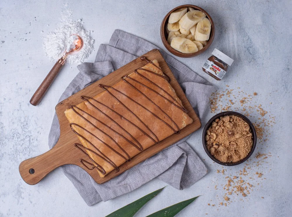 Nutella, nuts and banana crepe