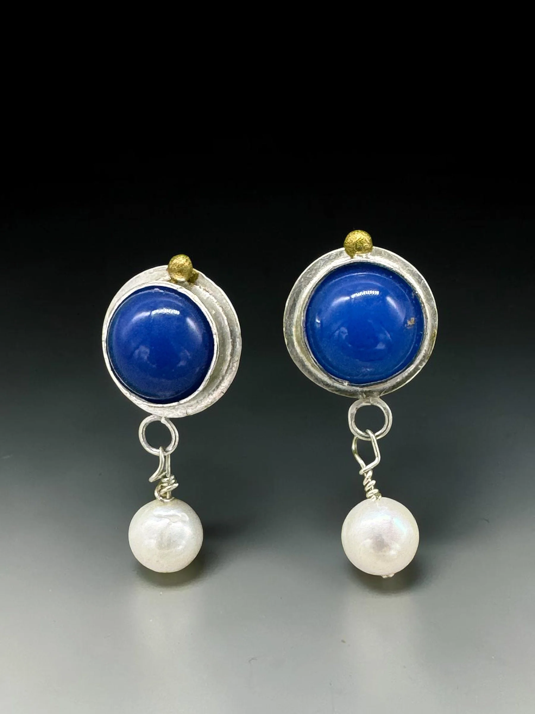 Sodalite earrings with pearls and gilded dots.jpeg