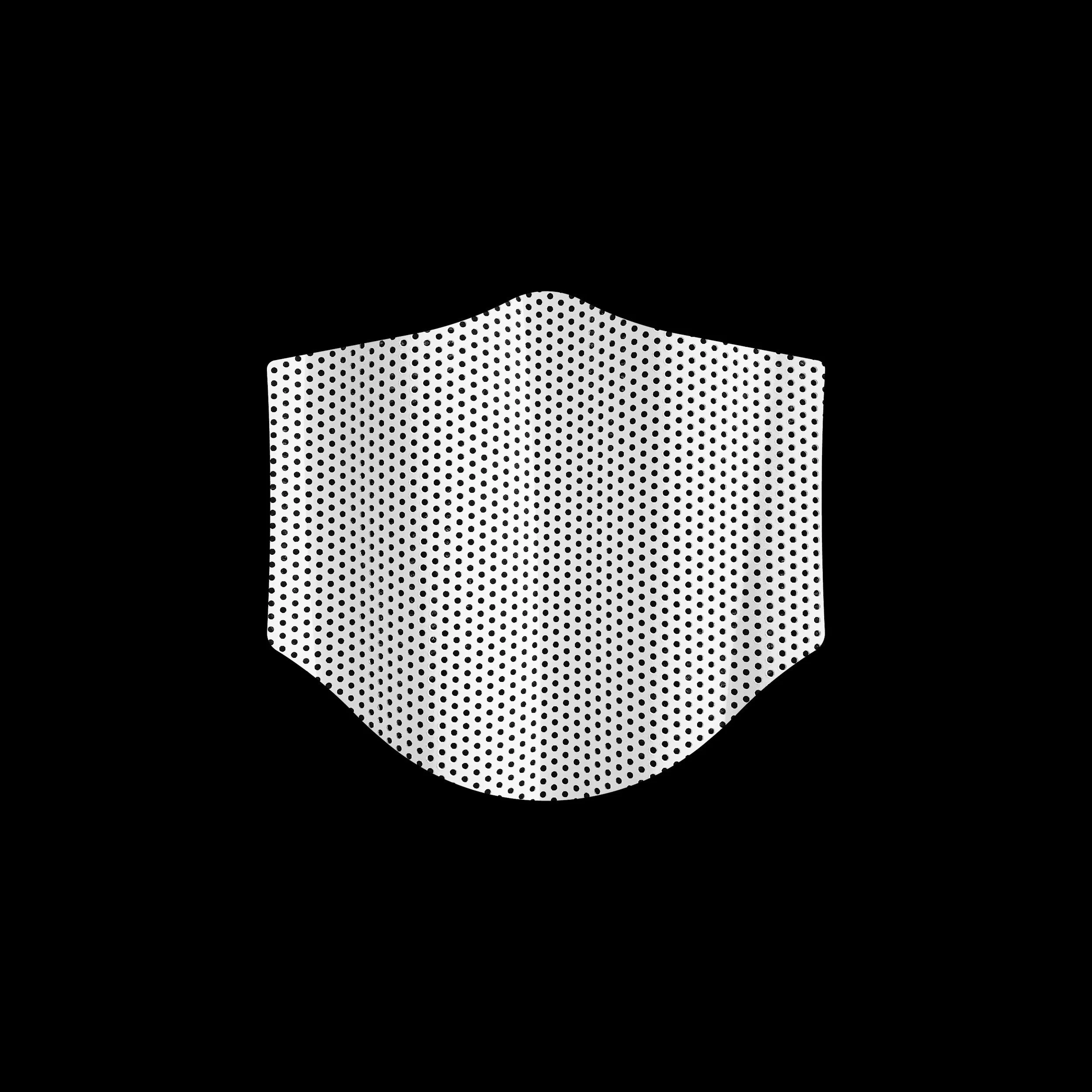 A black background with a white polka-dotted 3D cube in the center.
