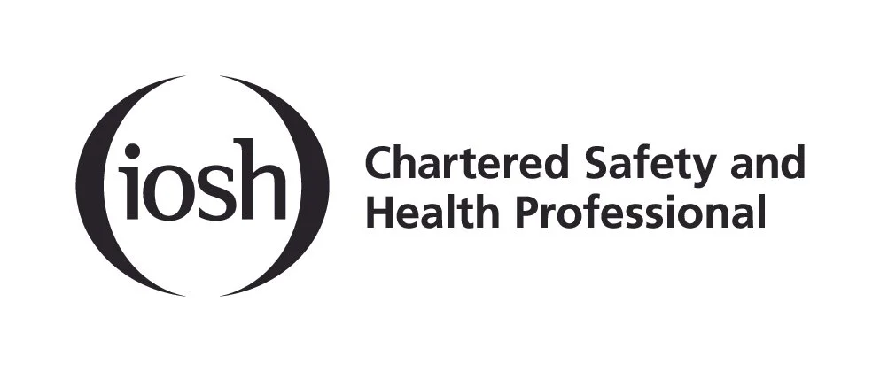 Logo of IOSH with text 'Chartered Safety and Health Professional'