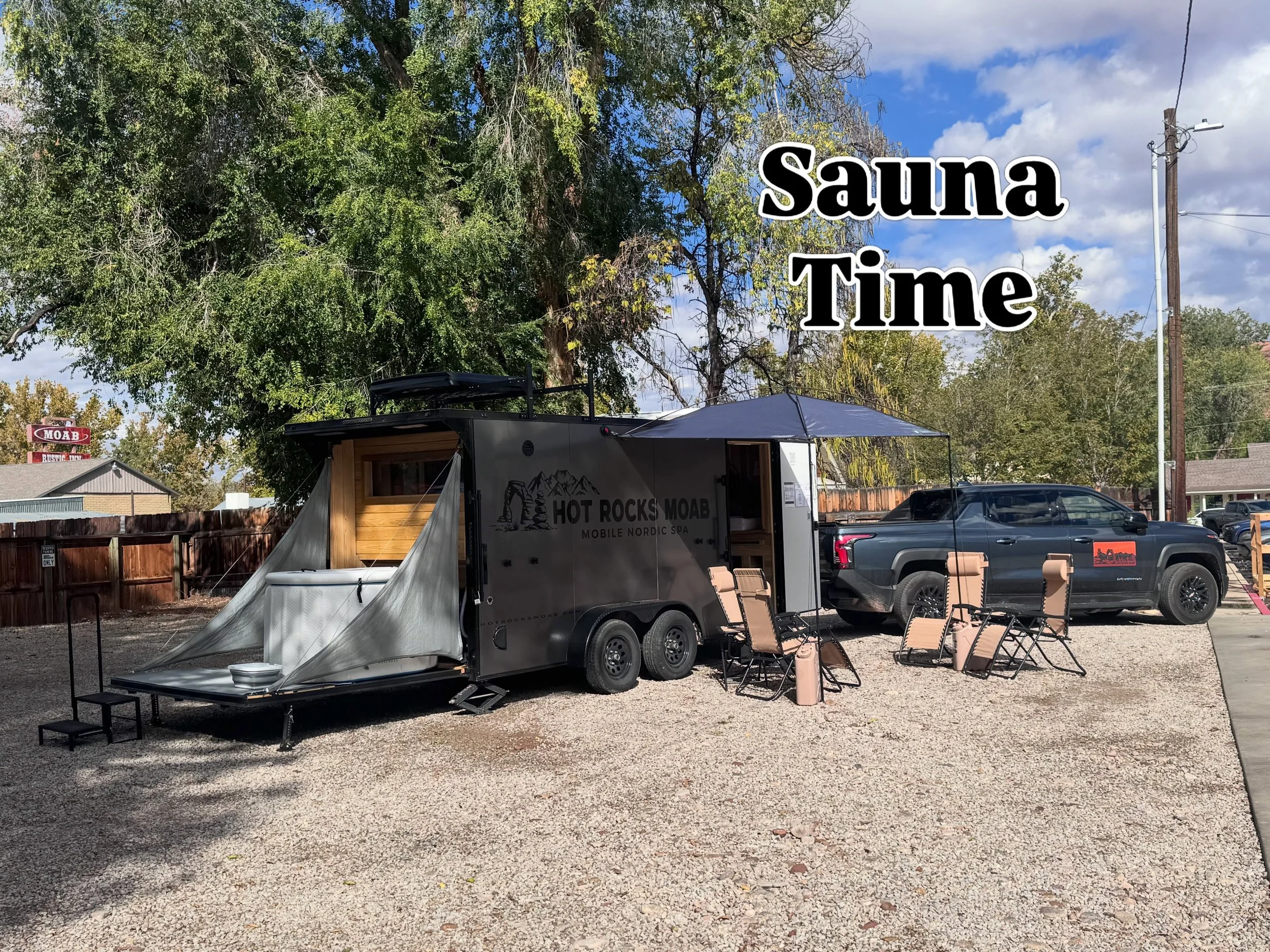 Our custom mobile sauna and cold plunge setup is ready for action. Where should we park next? #MoabAdventures #SaunaRecovery #MobileSauna #moabwellness