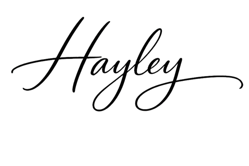 The word 'Hayley' written in elegant, black cursive script.