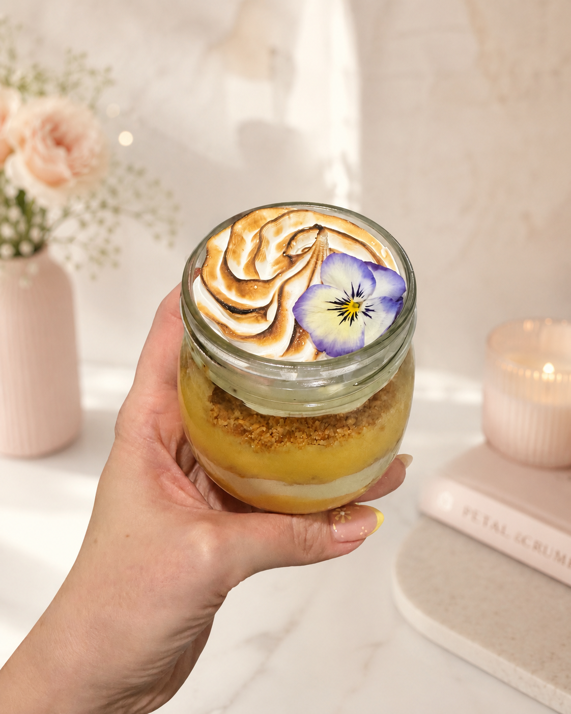 Luxury lemon meringue dessert jar by Petal & Crumb in Perth, Western Australia.