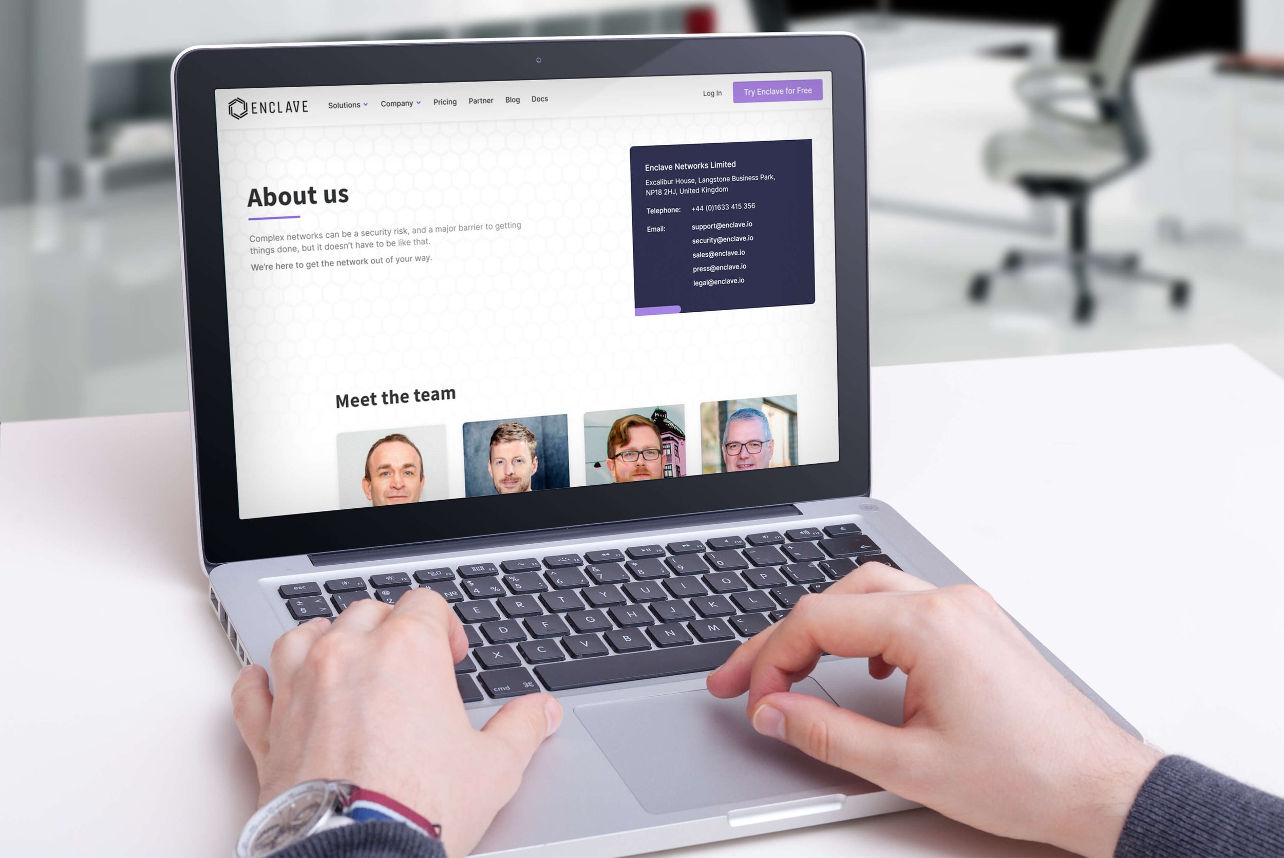Enclave Networks, marketing website about us screen