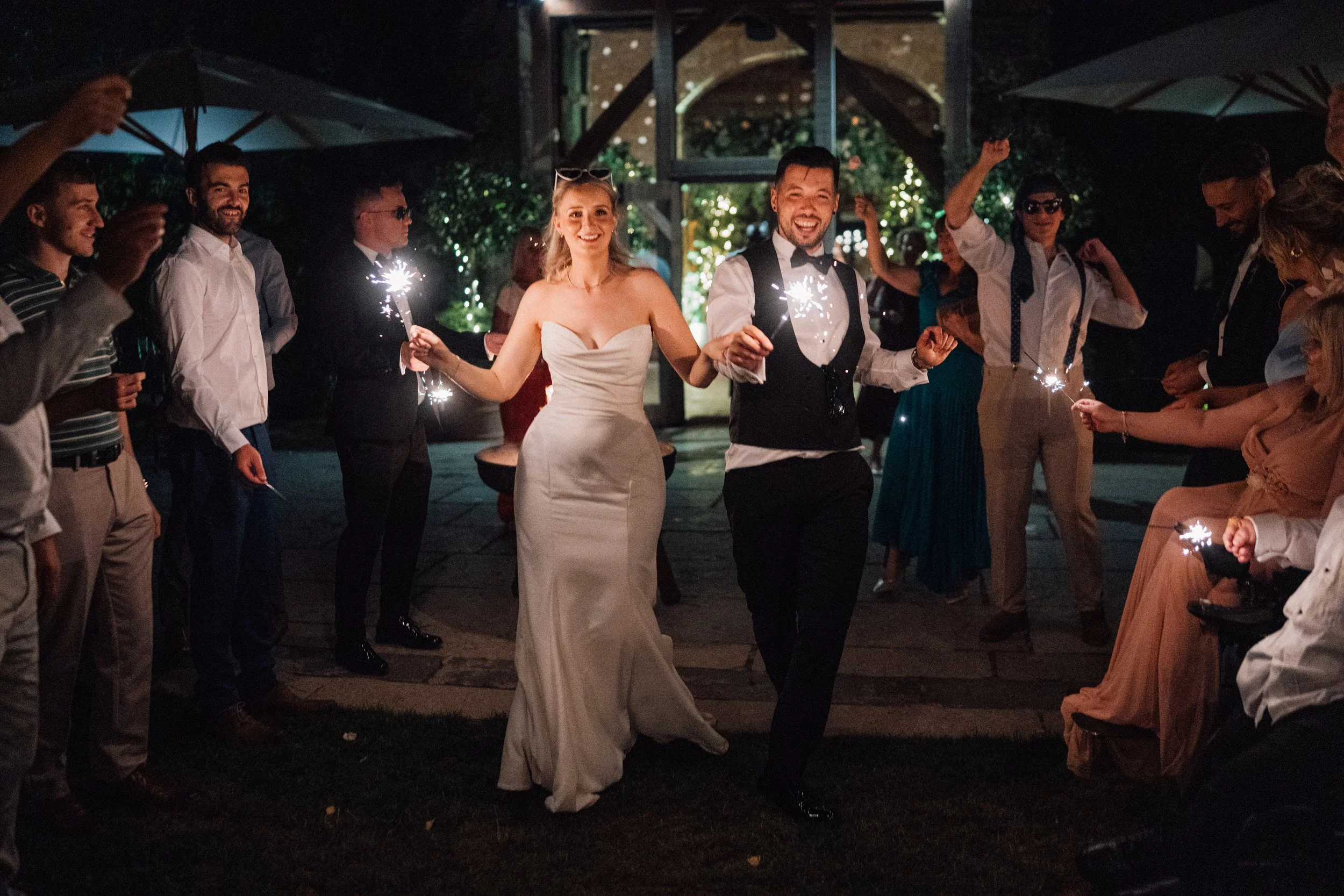 Sparkler moment at a Cotswolds wedding