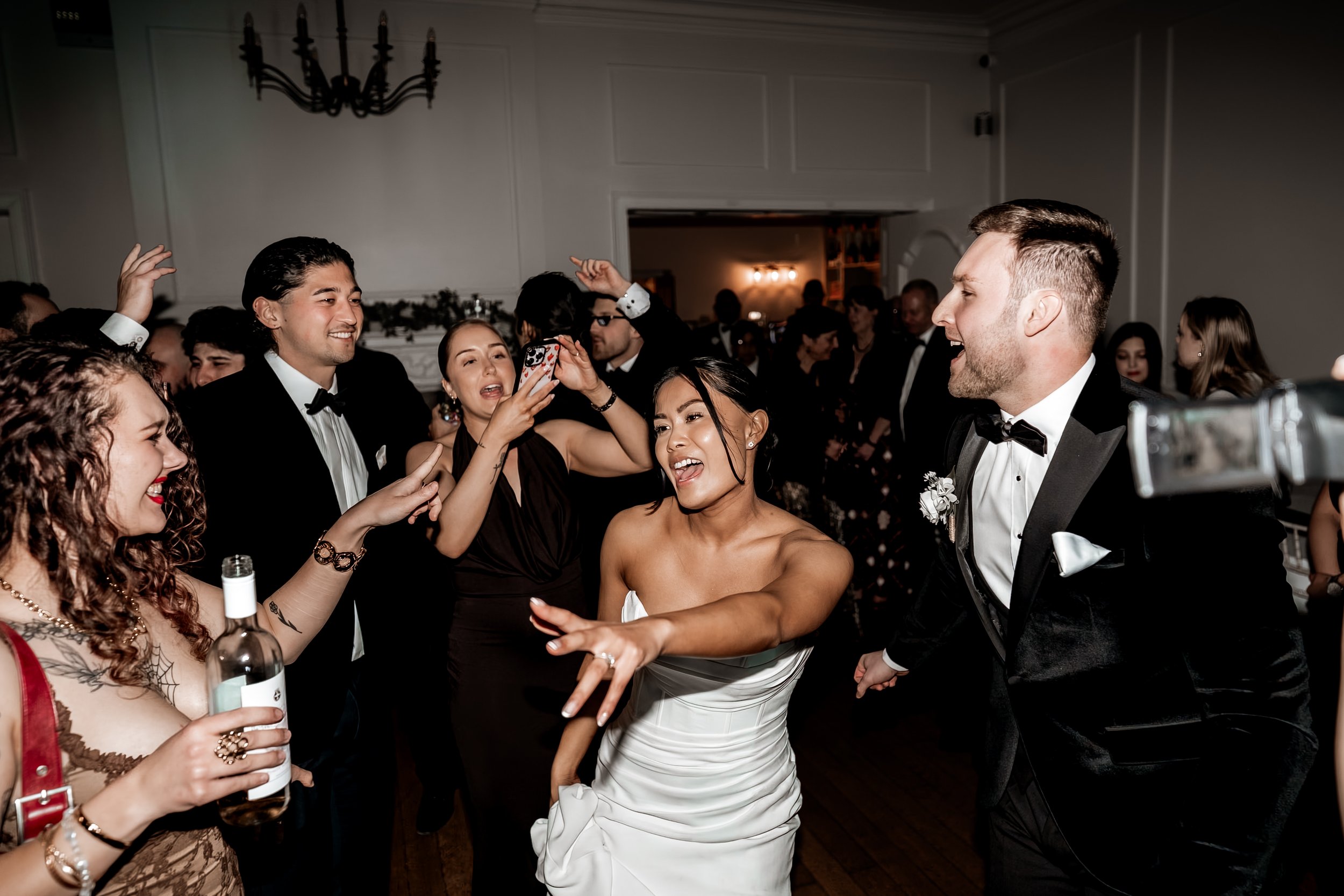 Newly married couple dancing at wedding