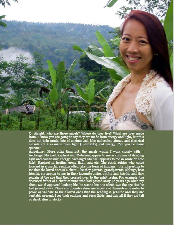A woman smiling outdoors with lush green tropical plants and trees in the background, including banana trees and a distant hillside.
