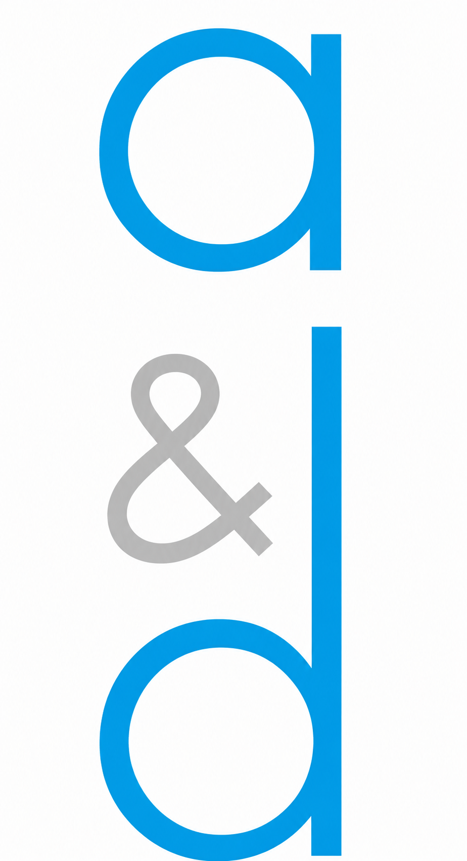 Logo with large blue lowercase letters 'a' and 'd', with grey ampersand '&' between them, all on a white background.
