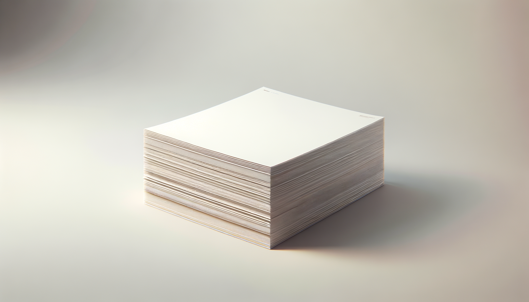 A stack of neatly stacked white papers on a smooth, light-colored surface with a neutral background.