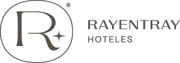 Logotipo del hotel Rayentray Hoteles con un diseño elegante en blanco y negro.