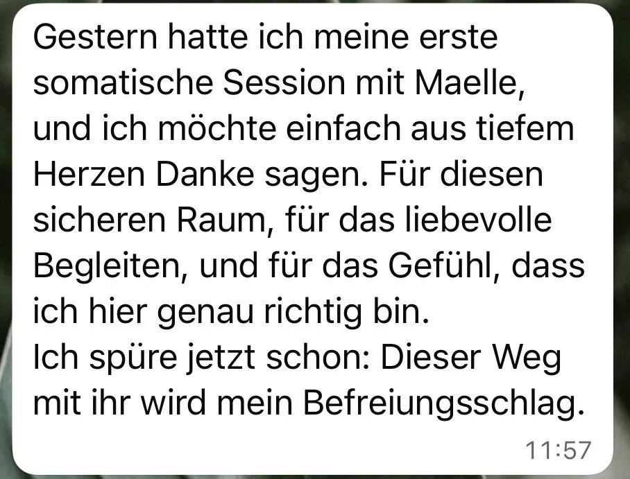 Textkarte mit Dankbarkeit und positiver Reflexion über eine Therapiesitzung. Zeitangabe 11:57.