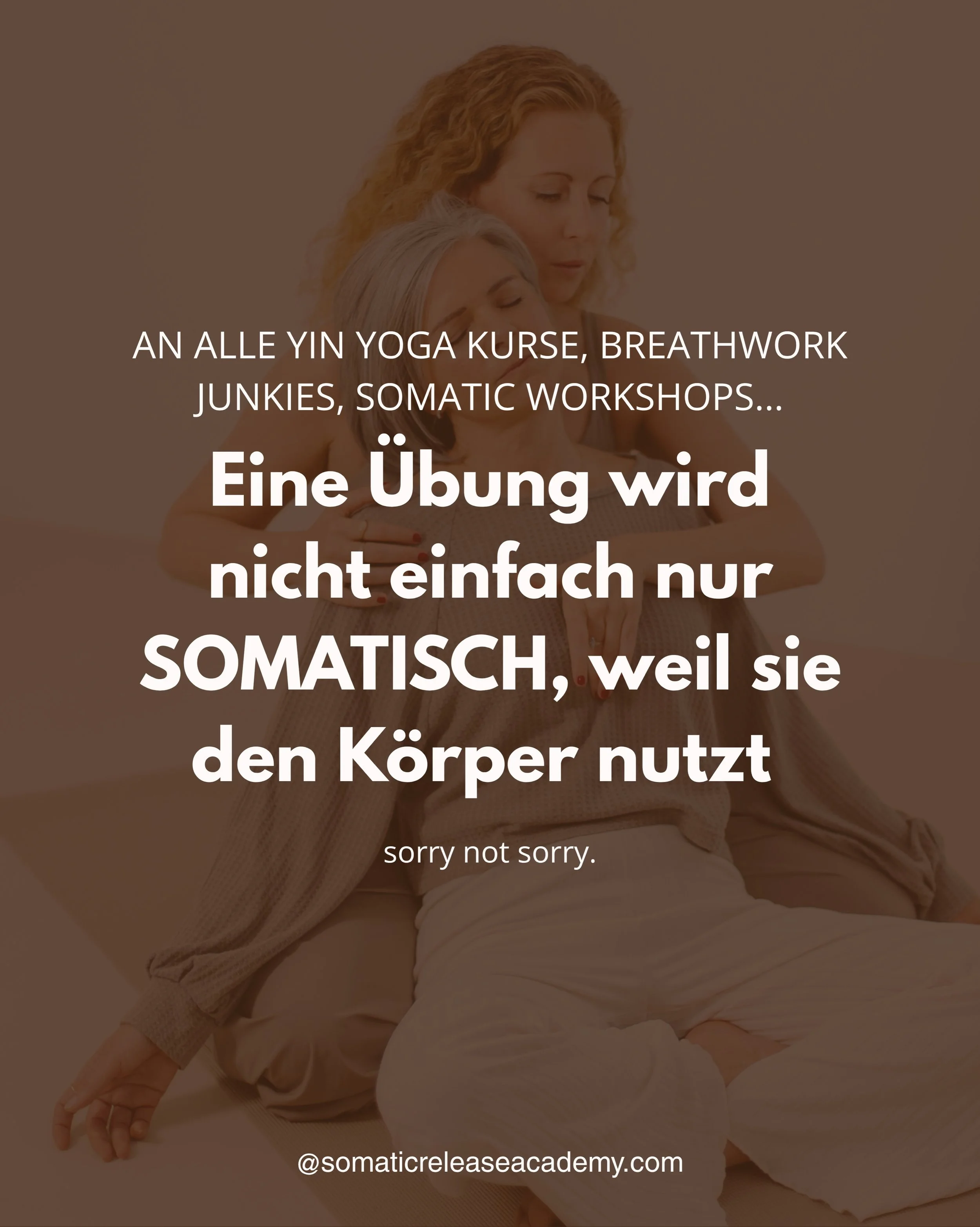 Somatic ist die F&auml;higkeit, das Erleben in deinem K&ouml;rper bewusst wahrzunehmen und pr&auml;sent zu werden darin.

Deinen K&ouml;rper als Zugang zu dir selbst zu nutzen.
Ihm zuzuh&ouml;ren, verstehen, lesen und nutzen zu lernen, um diese Schwe
