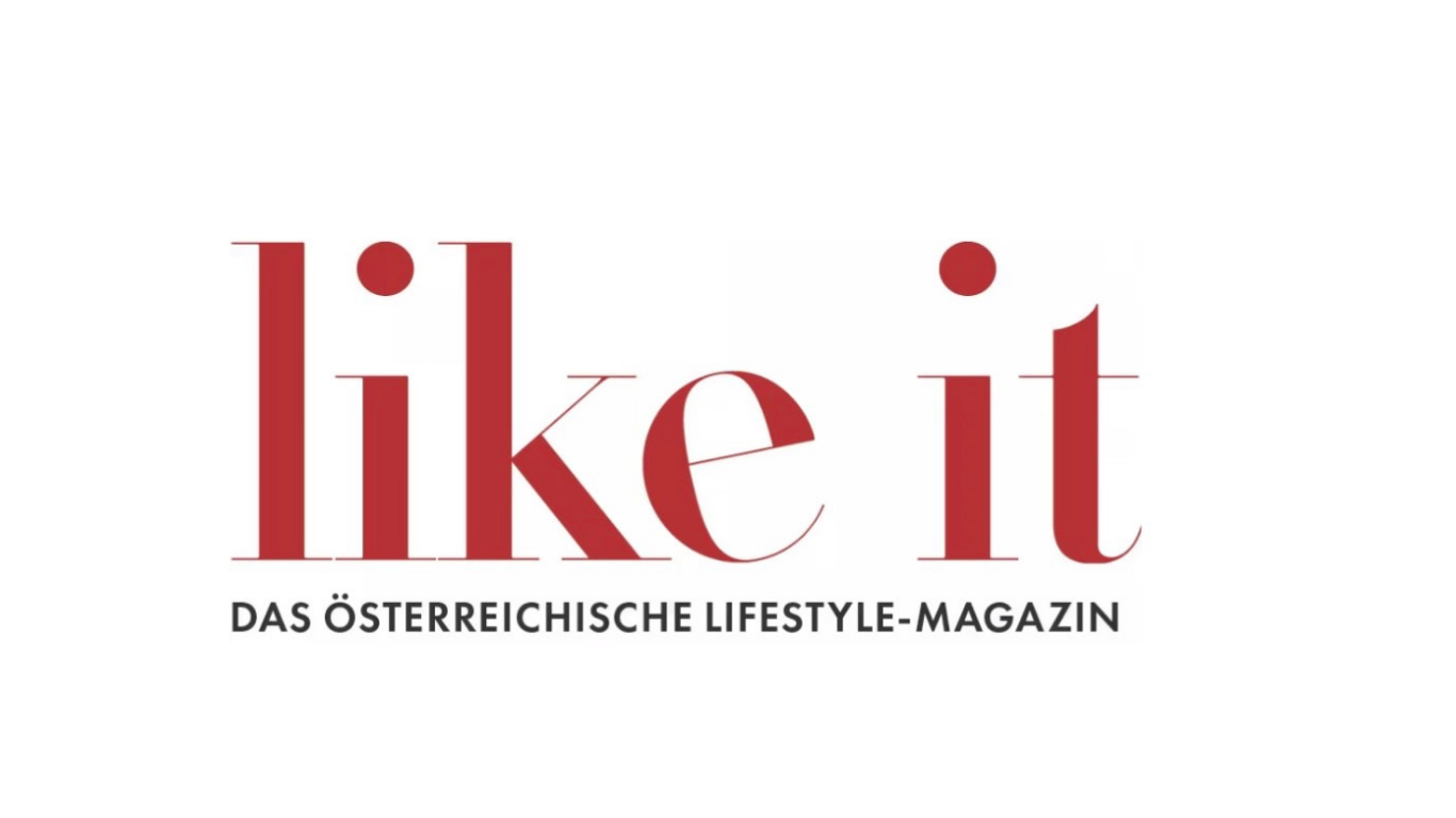 Logo des Magazins 'like it', mit großem roten Schriftzug 'like it' und Untertitel in Schwarz: 'Das österreichische Lifestyle-Magazin' auf weißem Hintergrund